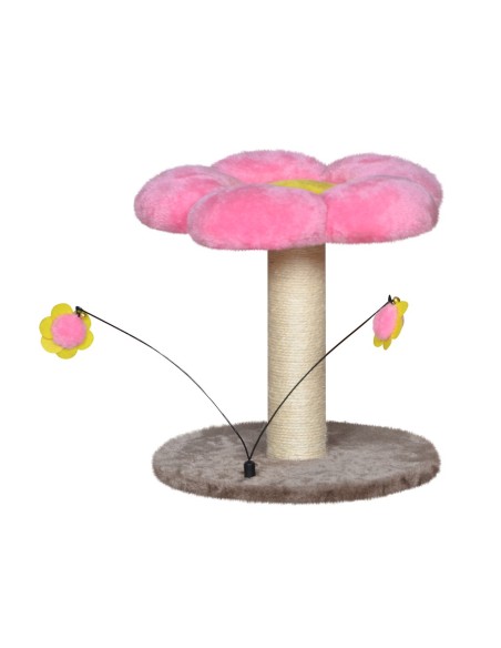 Columna rascador floral con juguete para gato