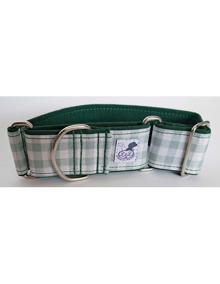 Collar whippet en tela loneta cuadros verdes