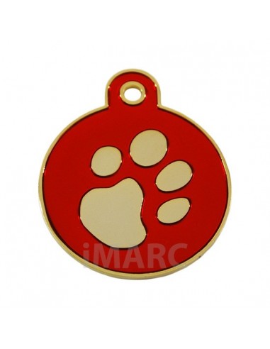 Placa identificativa para perro, redonda con huella grabada