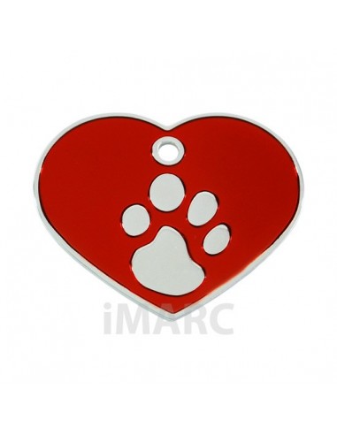 Placa identificativa para perro, corazón con huella grabada