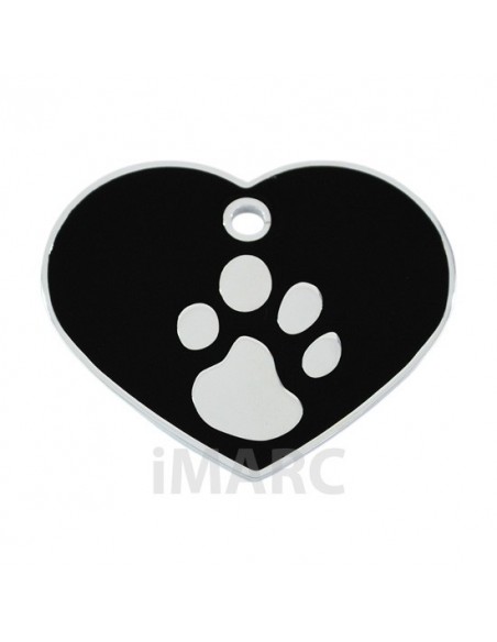 Placa identificativa para perro, corazón con huella grabada pequeña